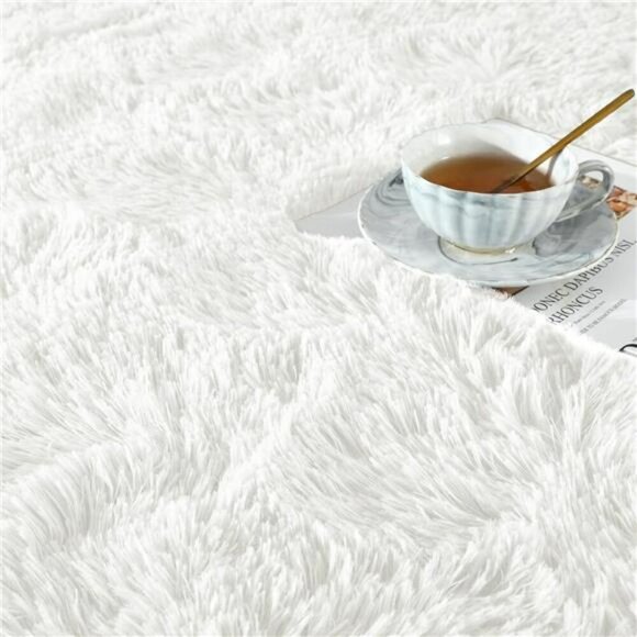 Fluffy Cream White Shag Rug 3x5 Soft Fuzzy Area Carpet Bedroom Living Room - Picture 5 of 7